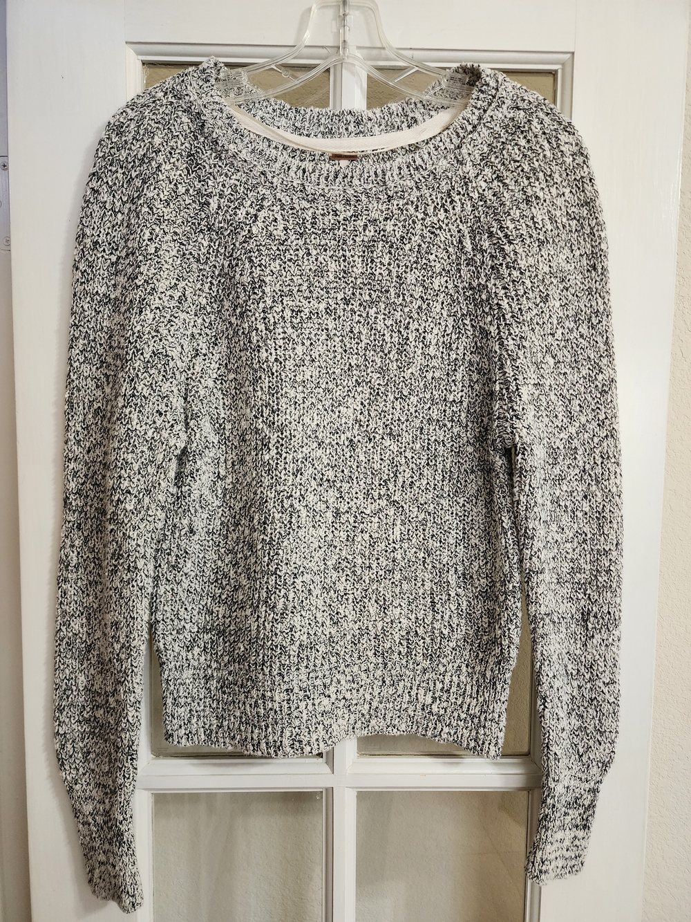 Free People Black White Marled Cotton Linen Knit Sweater Small